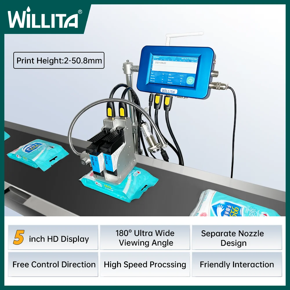 

Willita 50.8mm Large Characters Industrial Continuou Online Tij Inkjet Printer Expiry Date QR Code Barcode Logo Printing Machine