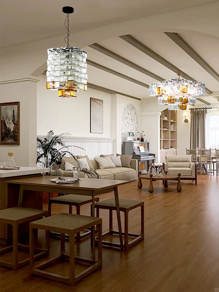 واضح آيس كيوب الزجاج السقف الثريات LED التصميم الحديث الإضاءة مطعم الراقية المنزل مصباح معلق لغرفة الطعام بريق