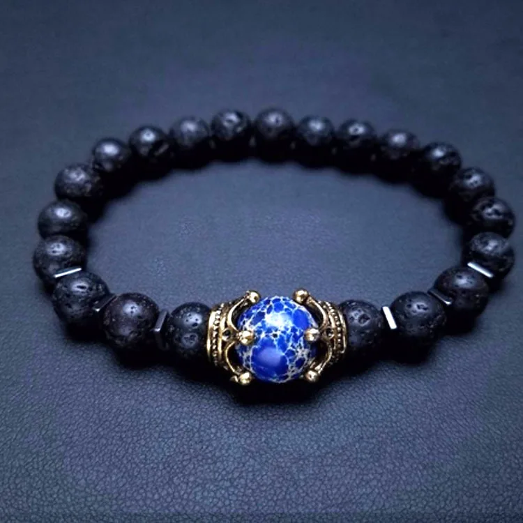 Kirykle 2024 New Charm Men\'s Bracelet Fashion Luxury Alloy Crown Tiger Eye Stone Bead Bracelet Jewelry for Women Men