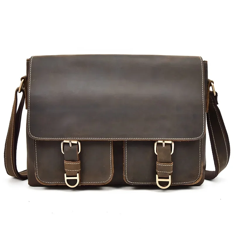 

Vintage Crazy Horse Leather Magnetic Flap Messenger Bag Cow Leather Casual Crossbody Bag Men Genuine Leather Shoulder Bag