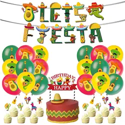 Mexico Avocado Mexican Straw Hat Lets Fiesta Birthday Party Decoration Disposable Tableware Balloon Banner Girl Kid Gift