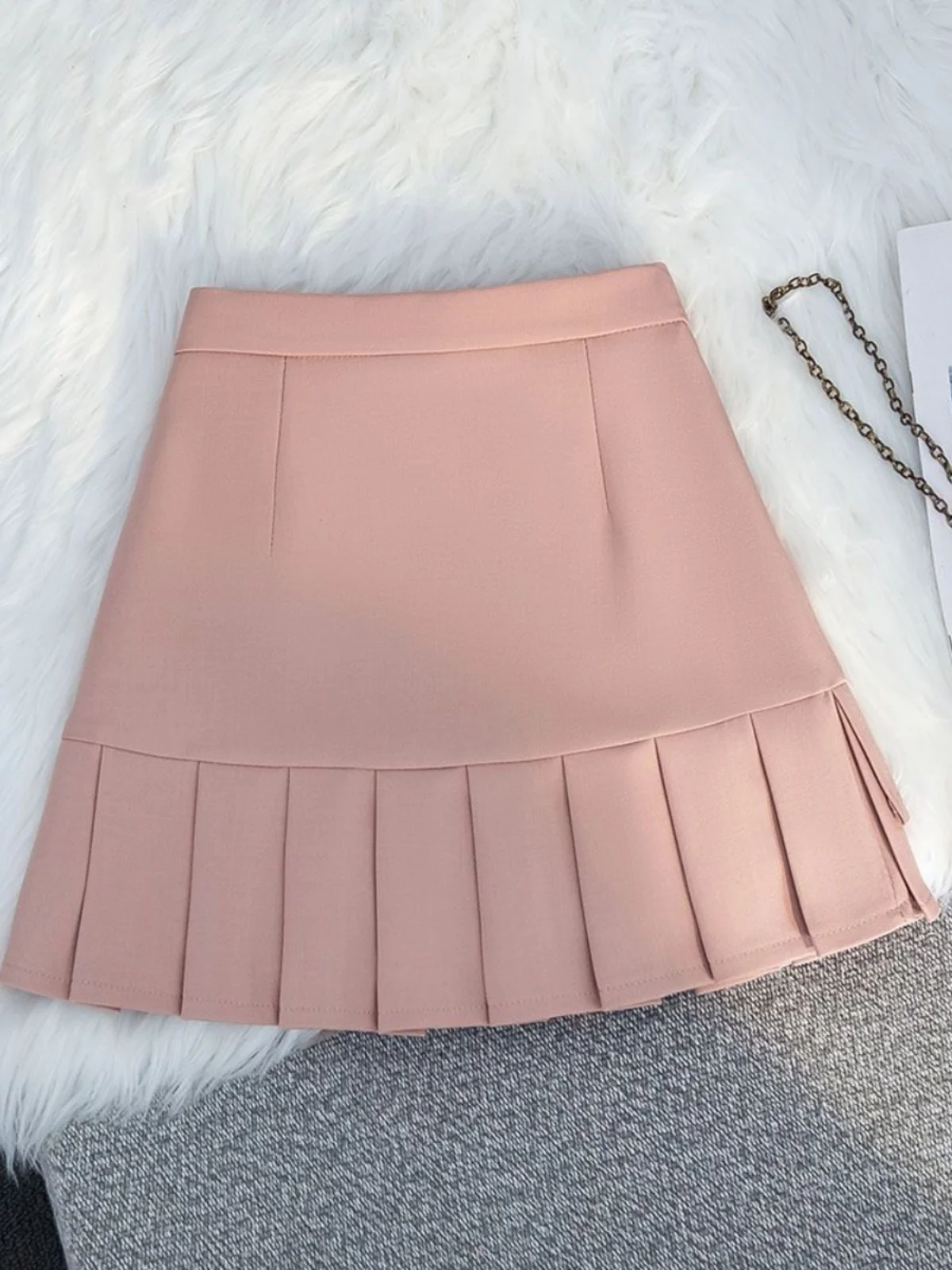 Pink Pleated  Skirt High Waist Slimming Women's Autumn Winter A-Line ort Skirt Commute Simple Sle Polyester Fiber