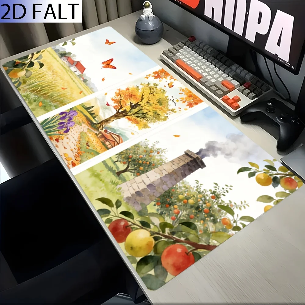 1PC Oversized, Non-Slip, Table Mat, Mouse Pad, Autumn Farm Watercolor, Suitable For PC, Desk And Family Use, Gifts For Men And Women Friends, Improve Desktop Comfort. Using High-Density Rubber Substrate, Stable And Non-Slip,