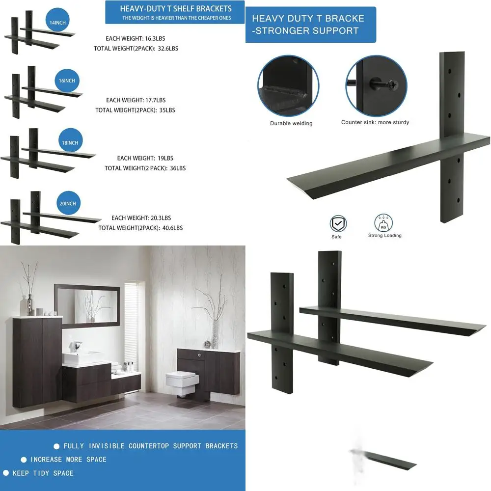 

20 Heavy-Duty Metal Shelf Brackets, Powder Coated, 1/2 Thick, for Wall Mounted Benches and Vanities
