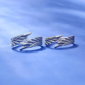 Anjo/demônio asas design anel aberto, anel par decorativo criativo, presente de feriado para o melhor amigo 10 principais vendas anel asas anjo - №7