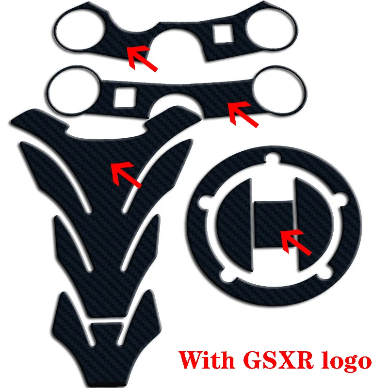ل GSXR GSX-R600 750 1000 K3 K4 K5 K6 K7 K8 K9 L1-L6 الكربون خزان غطاء ملصق خزان الوسادة شوكة الثلاثي شجرة العلوي المشبك مائي