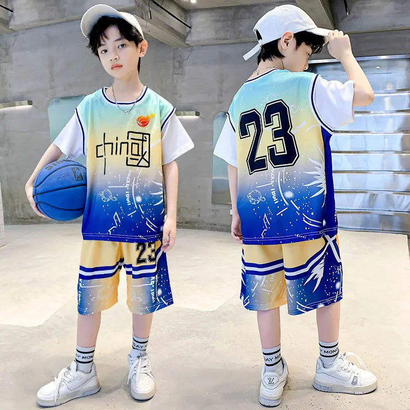 

Children's Top and Bottom Clothes Set 5 6 7 8 9 10 11 12 13 14 15 Years Baseball Basketball Suits Boy Summer Clothes Set Suit