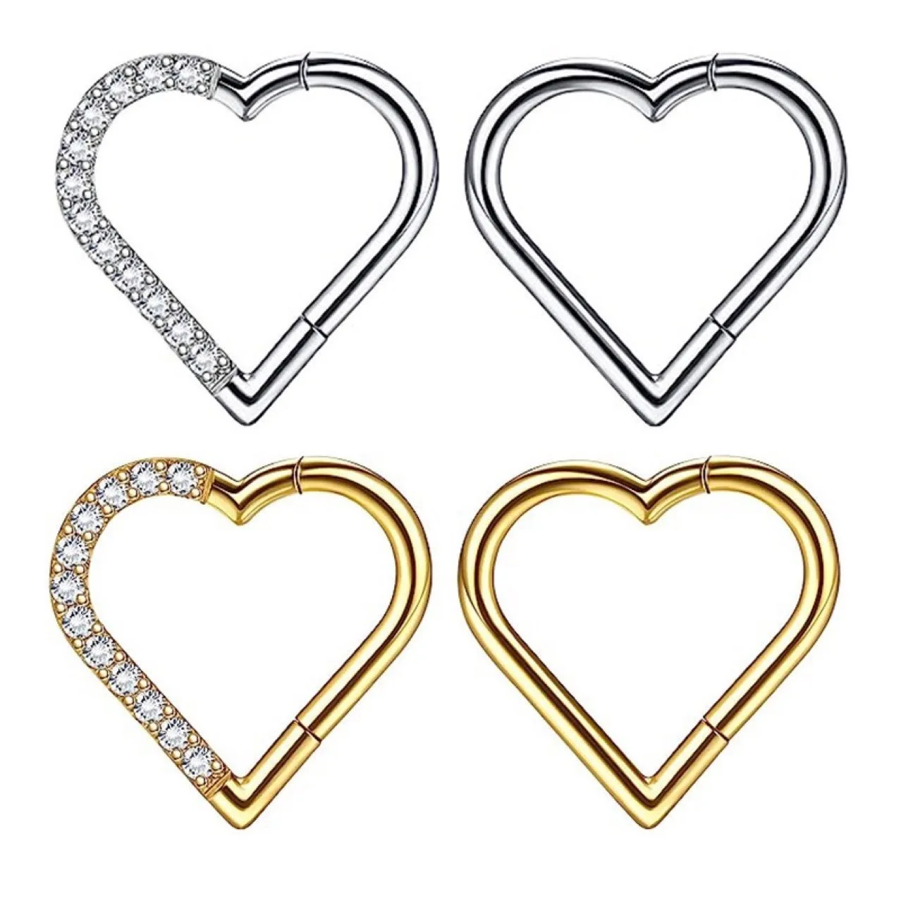 ASTM F-136 التيتانيوم الأنف الدائري Daith حلق على شكل قلب هوب الغضروف الزنمة D شكل اللولب خواتم متمحور الجزء هوب مع واضح تشيكوسلوفاكيا