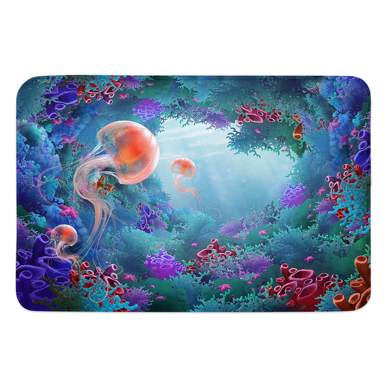 Sea Coral Jellyfish Underwater World Kitchen Floor Mat Living Room Decor Carpet Home Hallway Entrance Doormat Anti Slip Rug