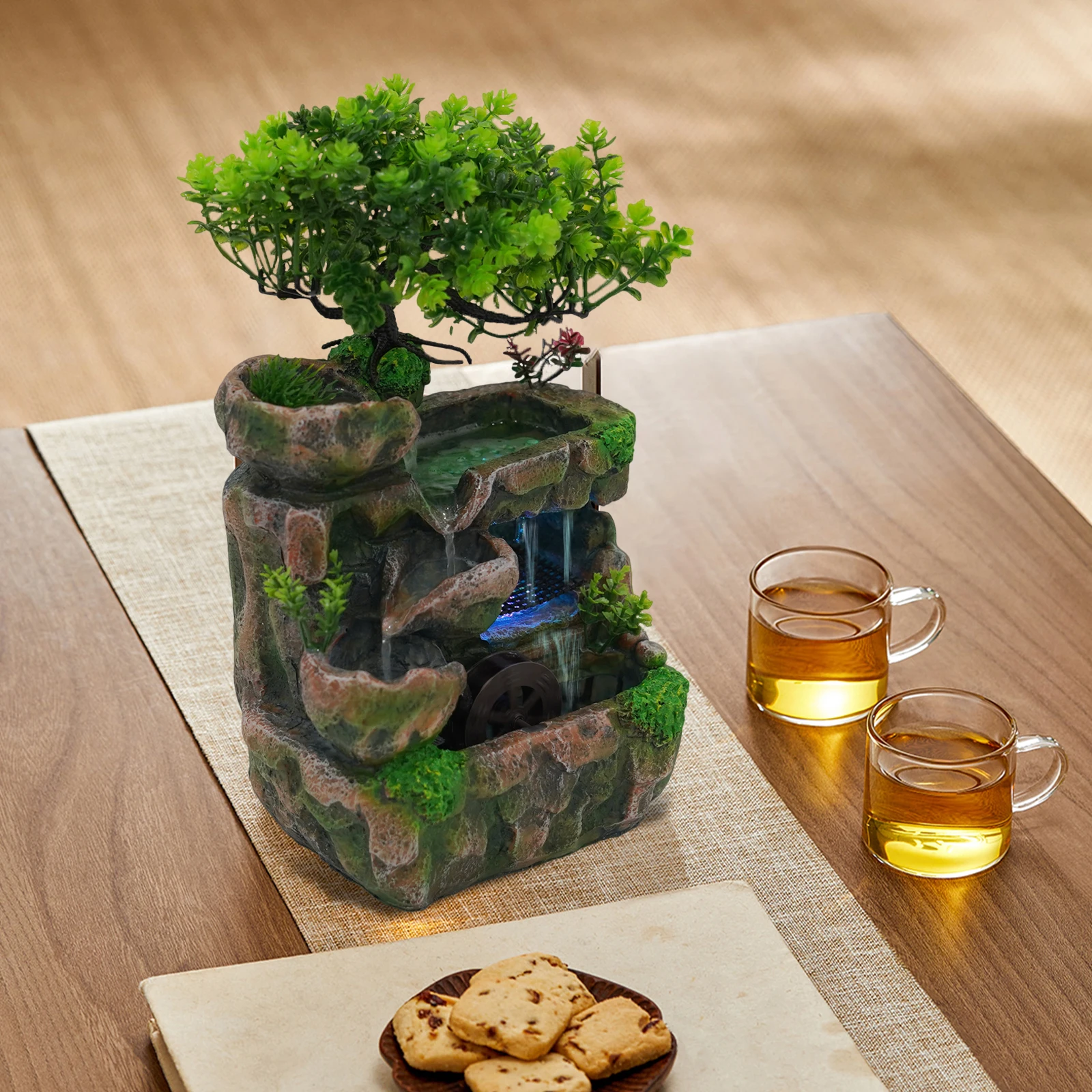 نوافير الطاولة الداخلية نافورة الشلال مع ضوء LED الاسترخاء زن التأمل ديكور لغرفة نوم المكتب المنزلي