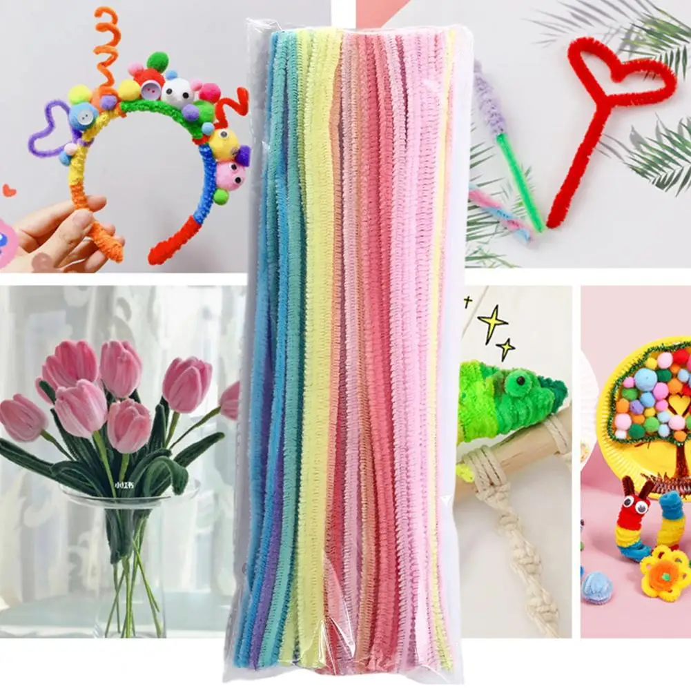 100Pcs Chenille Stem Pipe Kids DIY Creative Toys Chenille Sticks Cleaners Kindergarten Educational Handmade Material Plush Strip