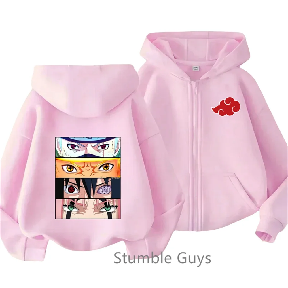 New Narutos Zipper Hoodie Kids Clothes Boys Cartoon Print Autumn Anime Long-sleeved Kakashi Sasuke Hooded Sweatshirt Casual TopS