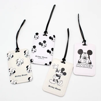 Niedliche schwarze weiße Mickey Mouse Gepäck anhänger PVC Koffer Kennung Etikett Paar Rucksack Anhänger tragbare Bus karten halter Tasche Tag