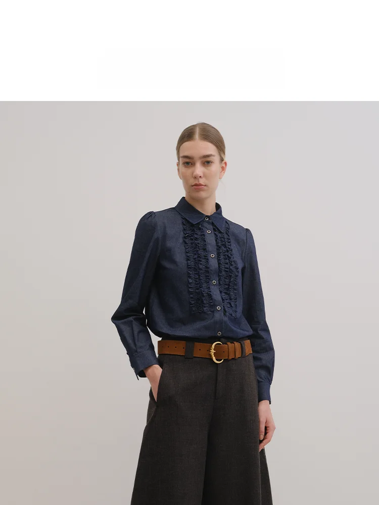 

Женская блузка UNRESTRAIN с волнистым краем, кружевной отделкой и маленьким воротником, приталенная, с длинным рукавом, тонкая, зимняя