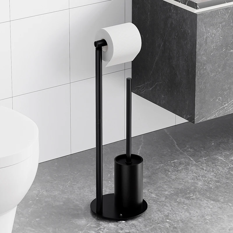 Floor-standing Toilet Paper Holder Multi-functional Tissue Holder for Bathrooms Black Toilet Paper Stand Toilet Brush Holder