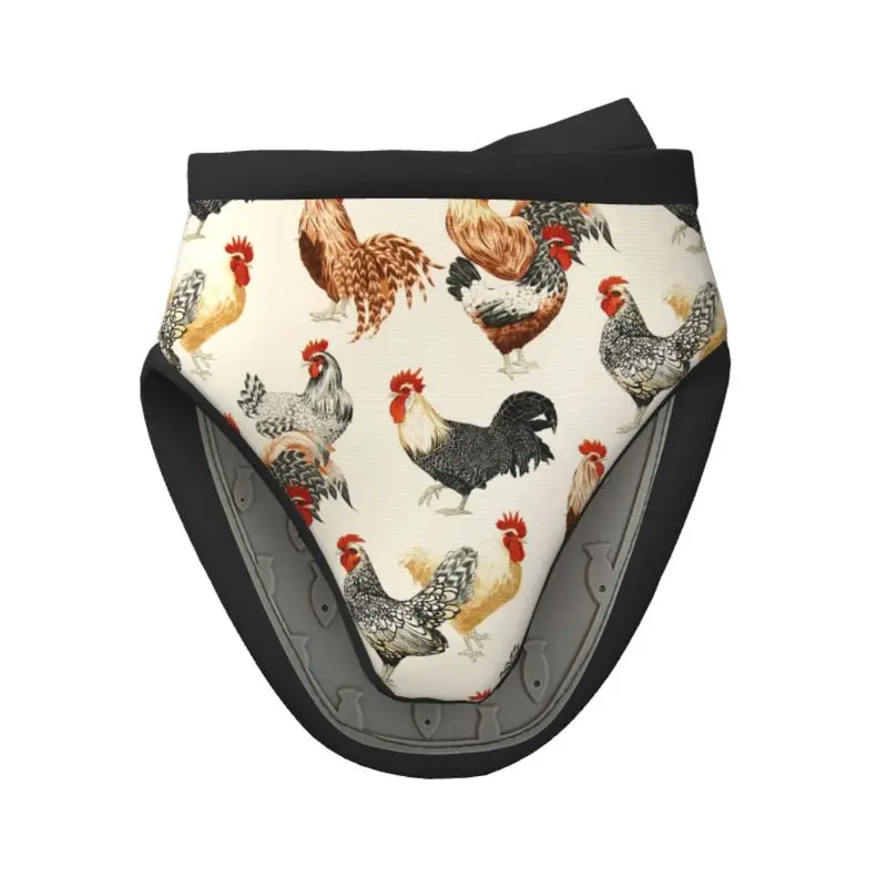 Chickens print Anti-scalding Oven Gloves Mitts Potholder Kitchen Silicone Gloves Tray Dish Bowl Holder Oven Handschoen Hand Clip