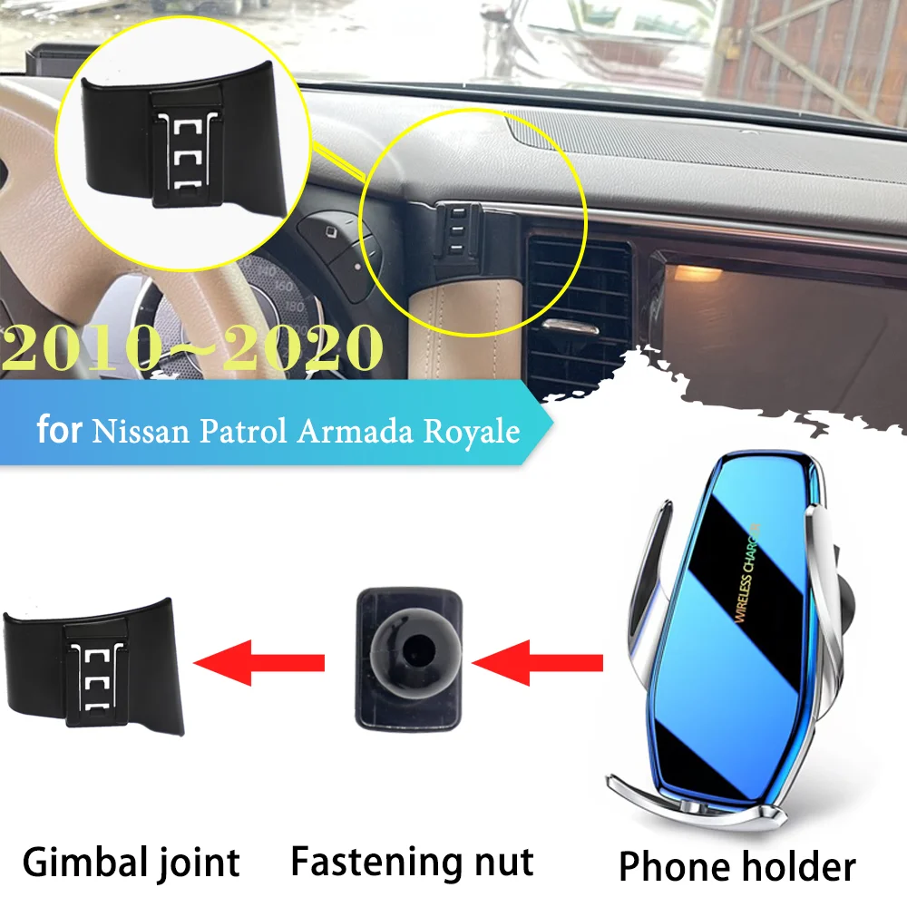 Car Phone Holder for Nissan Patrol Armada Royale Y62 2010~2020 GPS Air Vent Clip Stand Support Wireless Fast Charging Accessorie