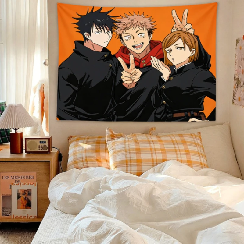 VIKAMA Jujutsu Kaisen Group Anime Tapestry, Manga Wall Hanging, Fans Aesthetic Decor for Bedroom Living Room Dorm