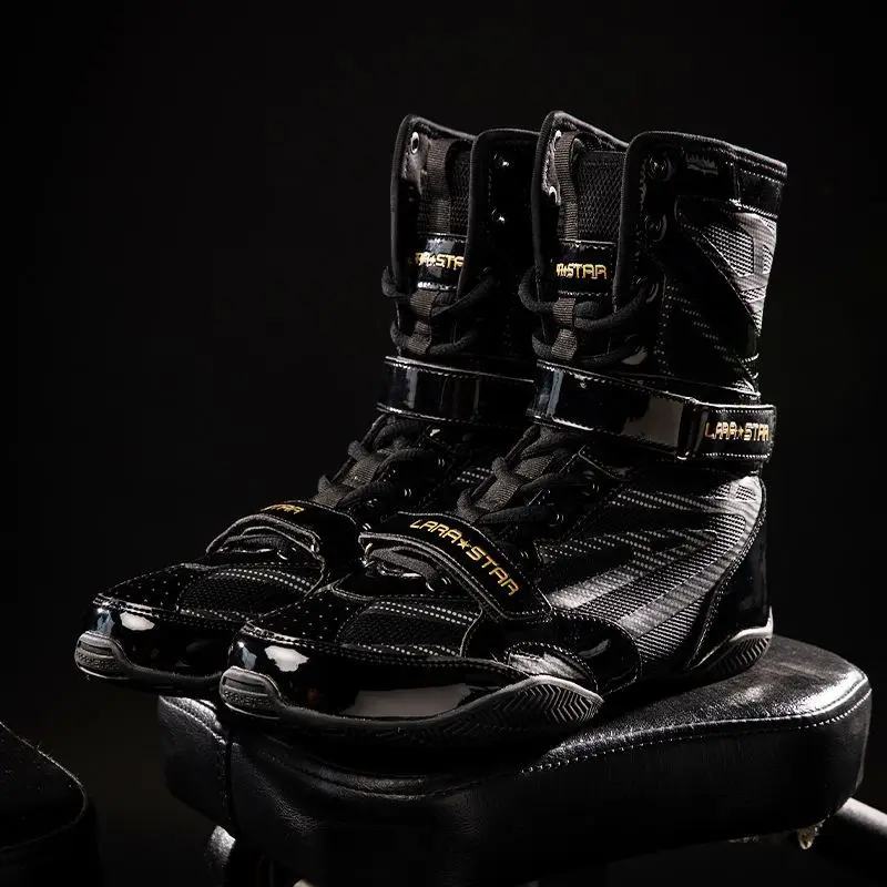 

2025 New Men's High Top Fighting Boxing Shoes Strength Training Sneakers Professional Matching Anti-Slip Wrestling Shoes