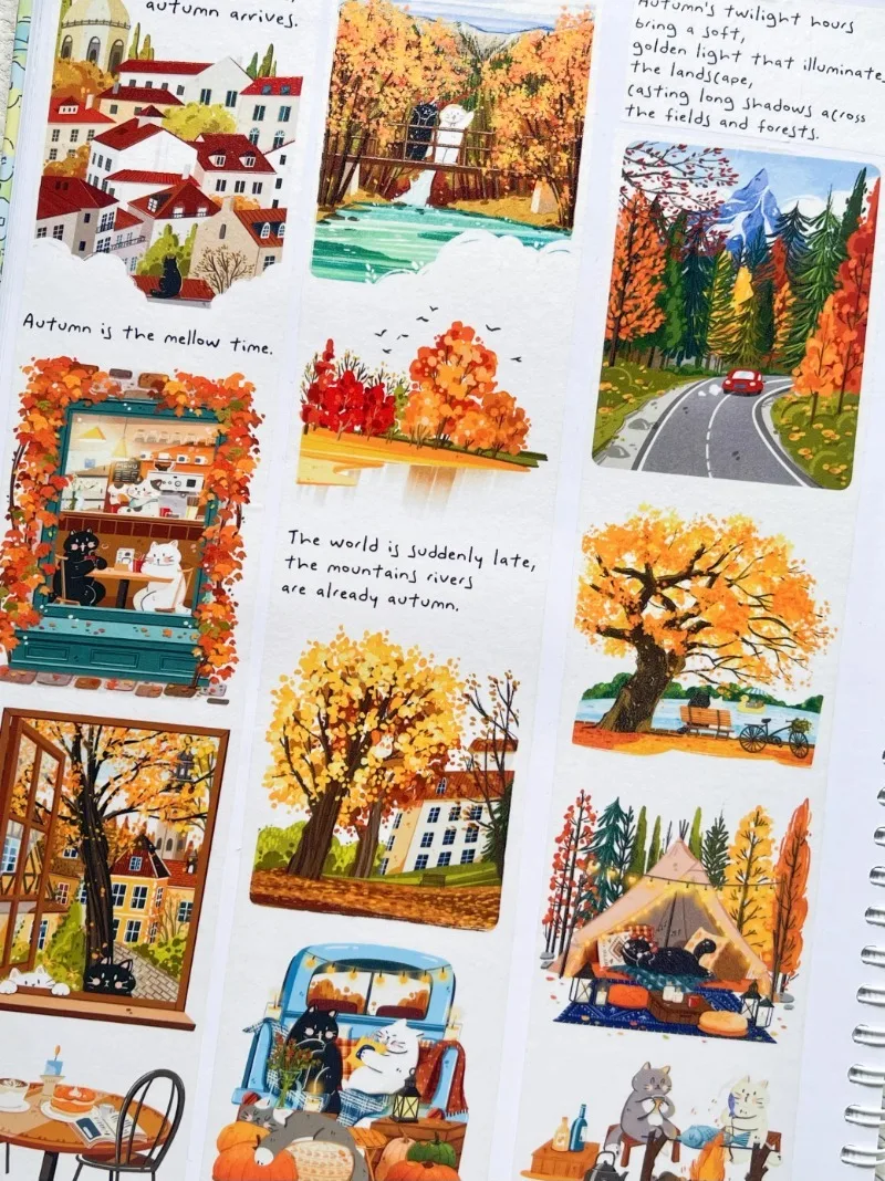 Lovely Cat Autumn Pictorial Special Oil PET Washi Tapes Craft Supplies DIY Scrapbooking Card Making Decor Plan Sticker