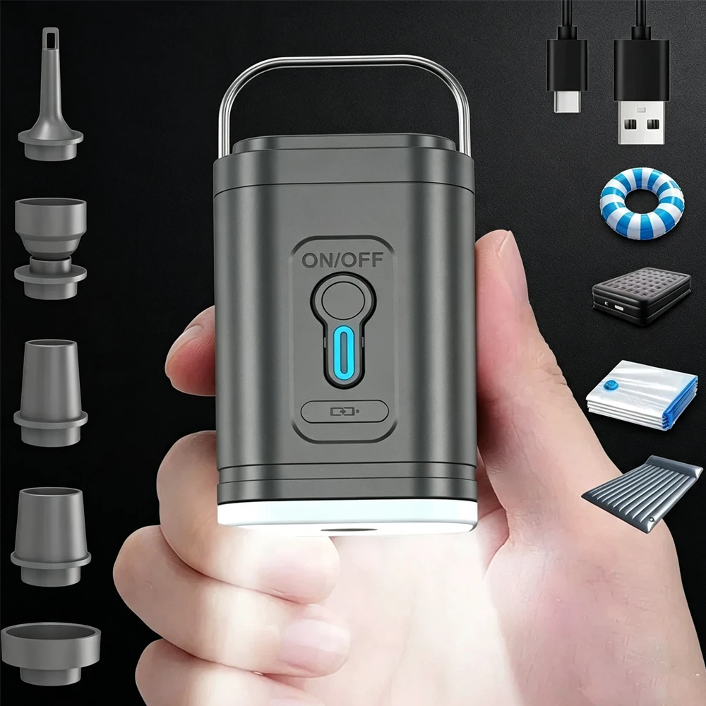Mini Portable *Air Pump 1200mAh USB Rechargeable *Wireless Inflator Deflator for Camping Mattress Pool Float Boat Fast Inflation