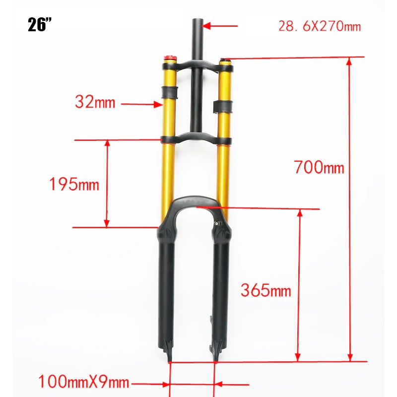 TAOZIK MTB e-Bike 26 27.5 ER 100 MM Quick Release Shock Absorb Air Suspension Double Layer Bicycle Fork