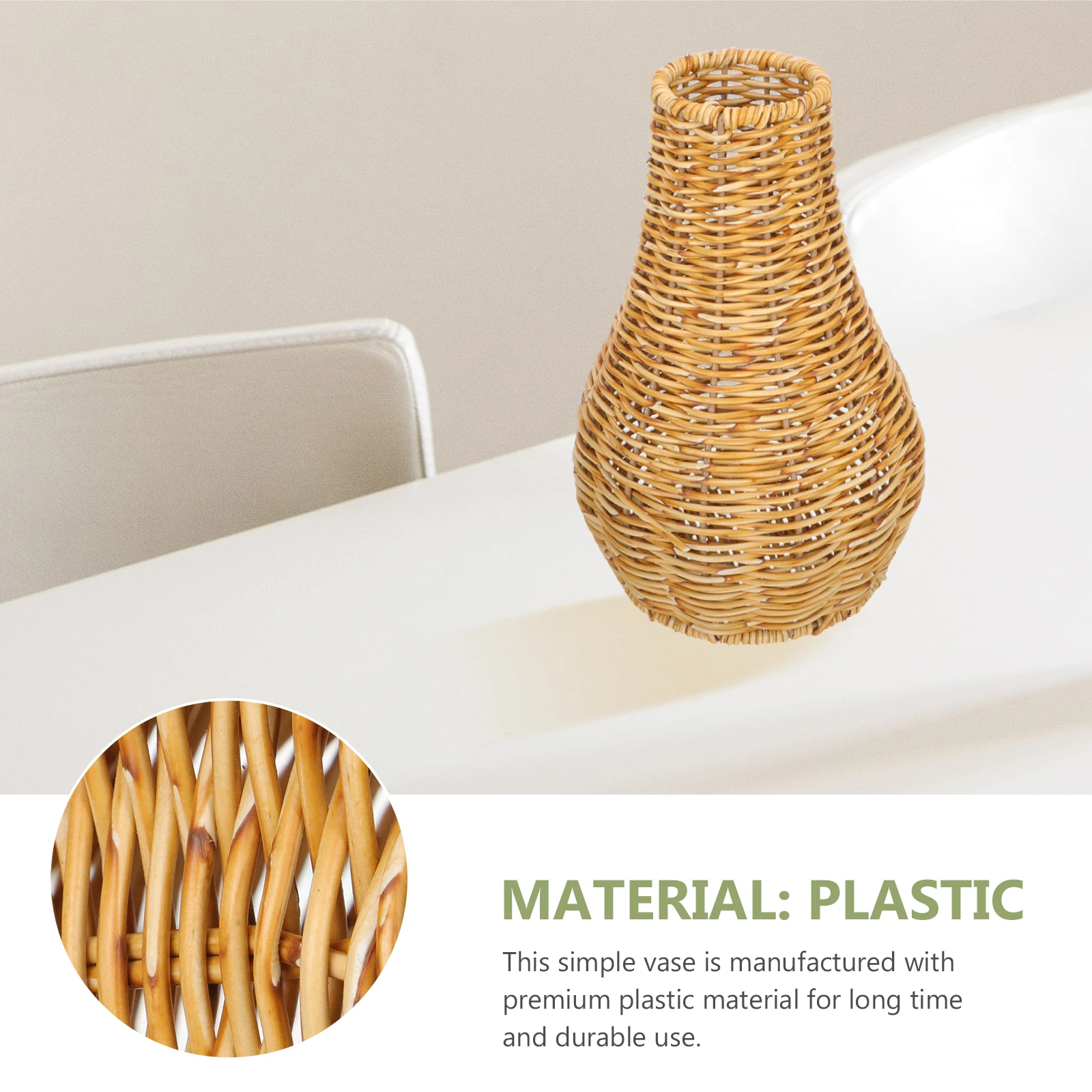 

Imitation Rattan Simple Plastic Flower For Home Office Wedding Decoration Woven Flower Holder Tall Fake Rattan Vase