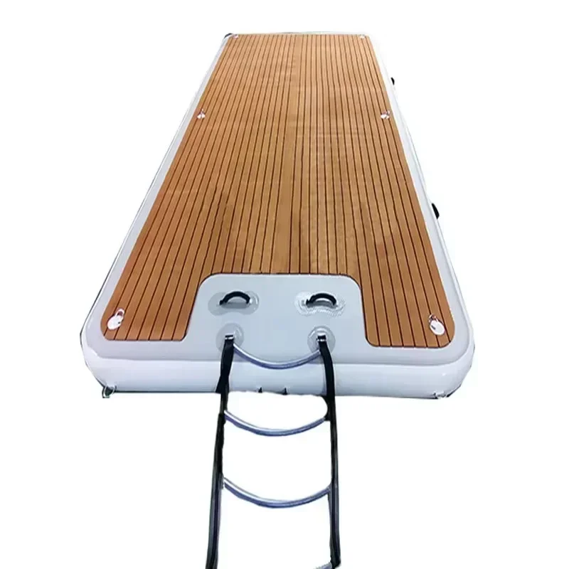 Teak Drop Stitch Inflatable Floating Pontoon Dock Swimming Fishing Water Platform With LadderHot SalesHot Sales