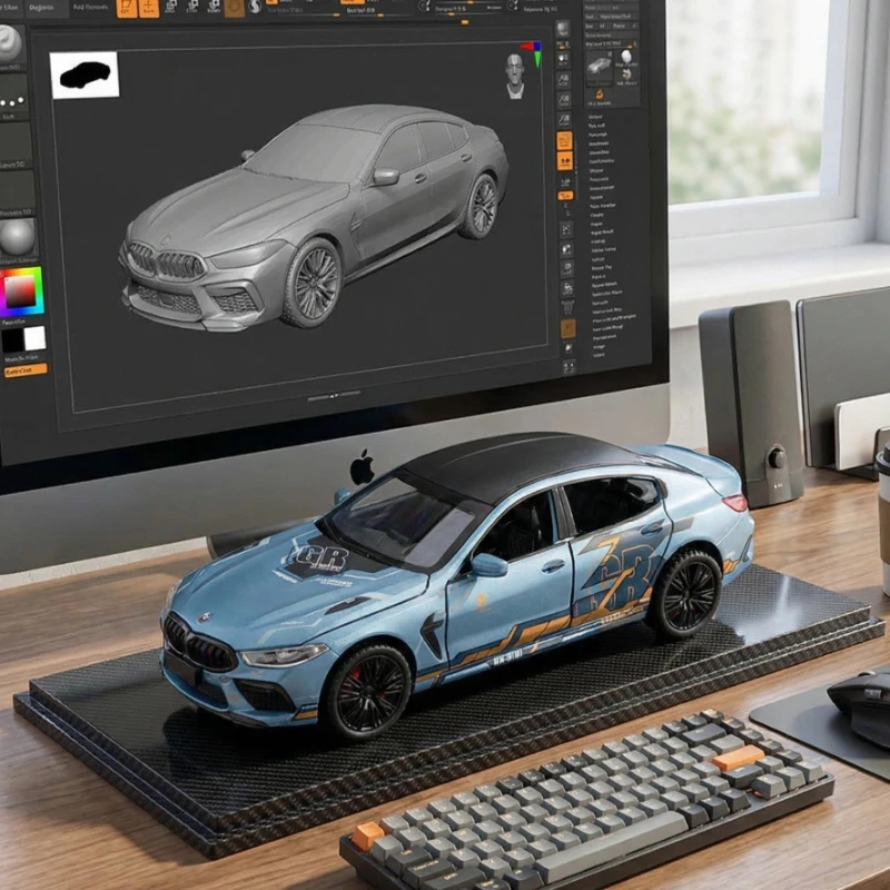 

Модель спортивного автомобиля M8 из сплава, масштаб 1:32, с функцией отката, звуком и светом, игрушечная машинка, настольное украшение, декоративный небольшой подарок.