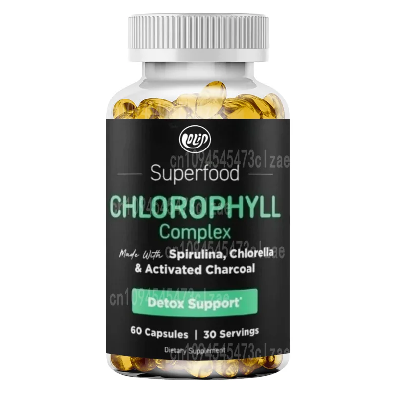 Vitamin Chlorophyll Capsule Deodorizing Supplement Made From Spirulina, Microalgae, Organic Parsley, Mint, and Activated Carbon