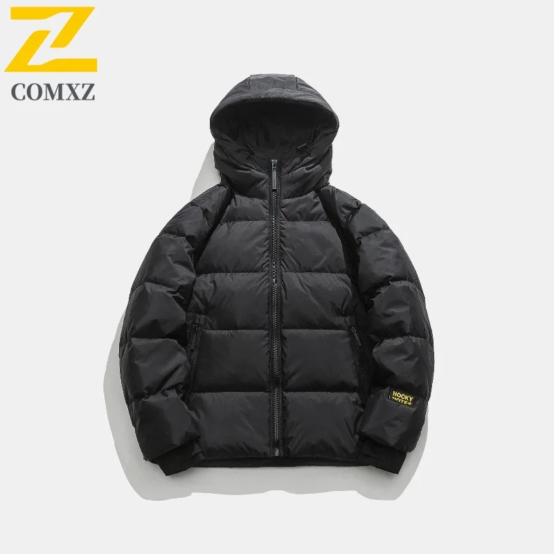 COMXZ Men Winter Jacket Hooded Solid Color New Style Extreme Cold Windproof Snowy Padded Jacket Travel Thick Warm Puffer Jacket