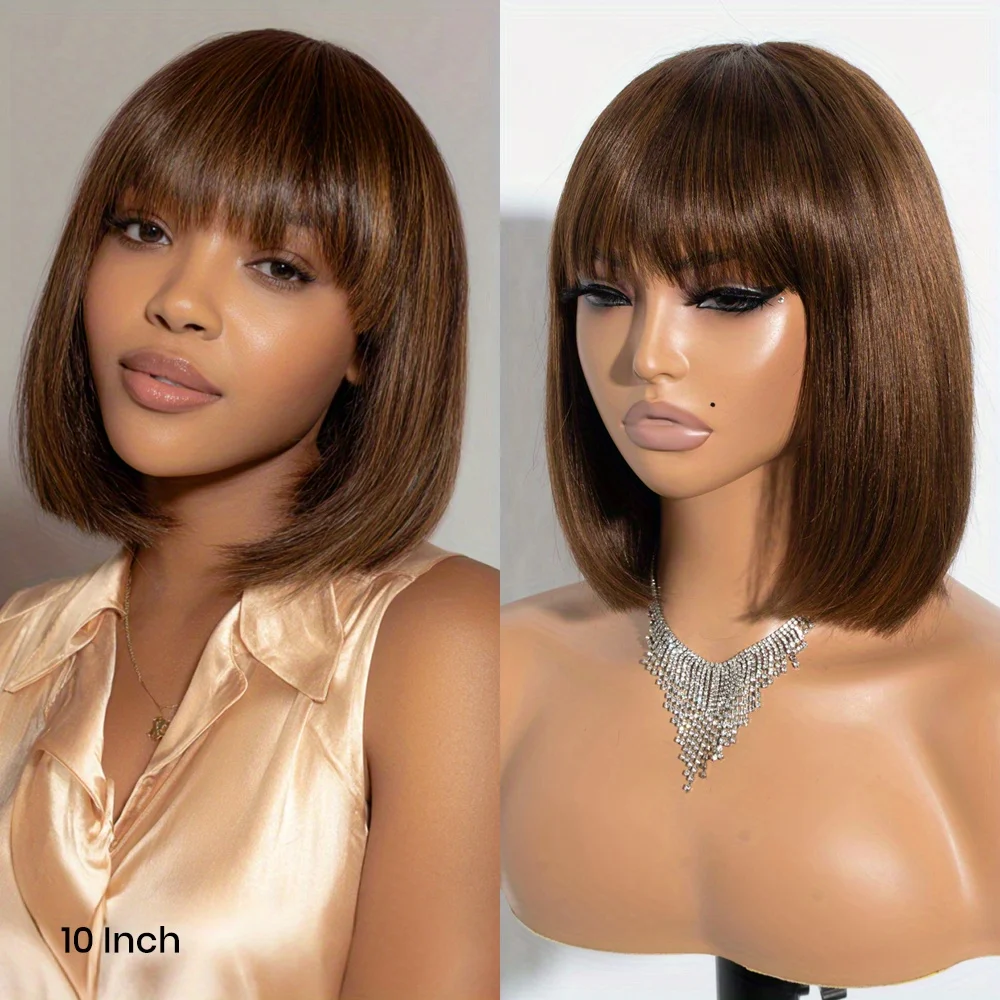 هدية عيد الميلاد العظام مستقيم قصير بوب شعر الإنسان بوب براون اللون باروكة من شعر طبيعي مع الانفجارات آلة كاملة صنع شعر مستعار ارتداء للذهاب شعر مستعار