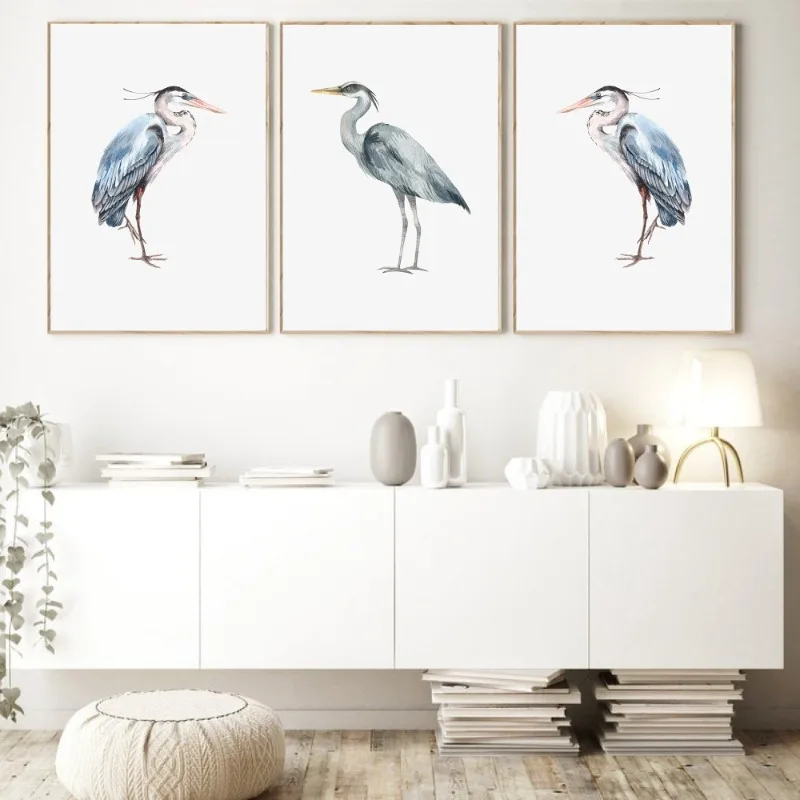 Blue Heron Watercolor Birds Posters and Prints Canvas Painting Coastal Nautical Wall Art Picture for Living Room Home Decor