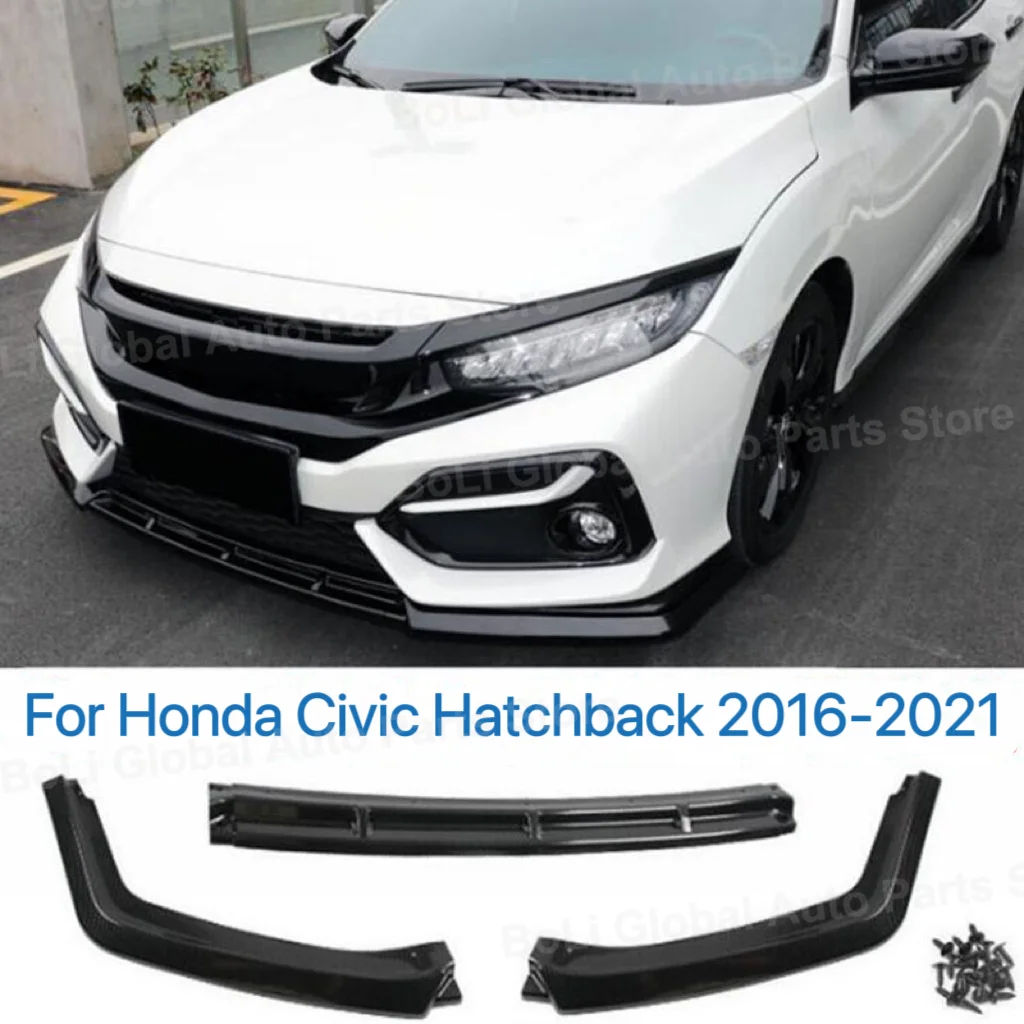 3PCS Front Bumper Lip Side Splitter Spoiler Body Kit Guard Deflector For Honda Civic Hatchback 2016-2021 Car Accessories