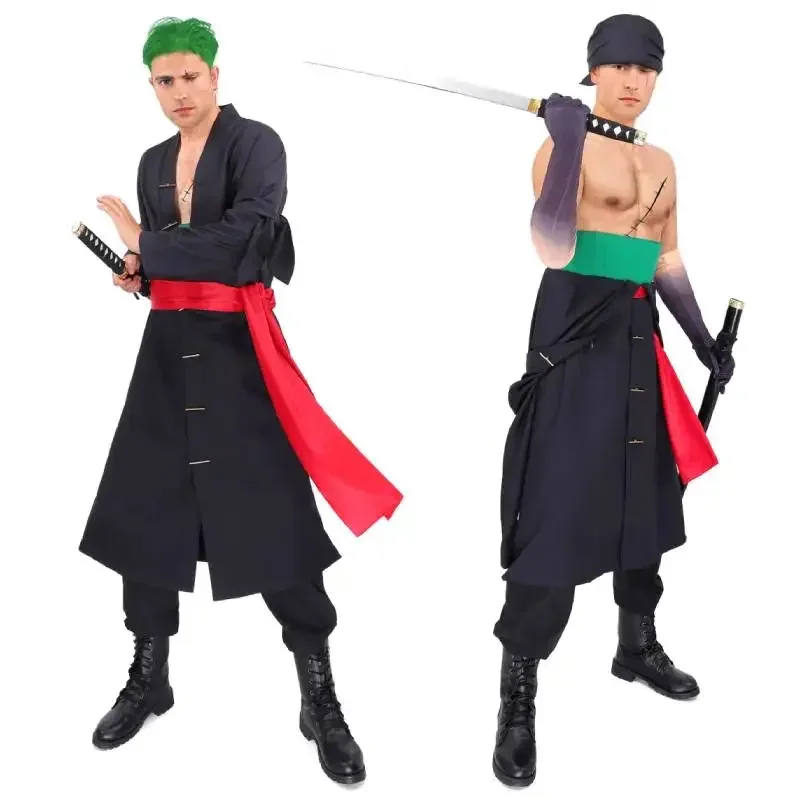 أزياء رورونوا التأثيرية رورونوا كيمونو رداء عباءة كيب وانو كونتري ملابس سوداء بدلة الهالوين مع شارة وشاح لـ F45657GKO