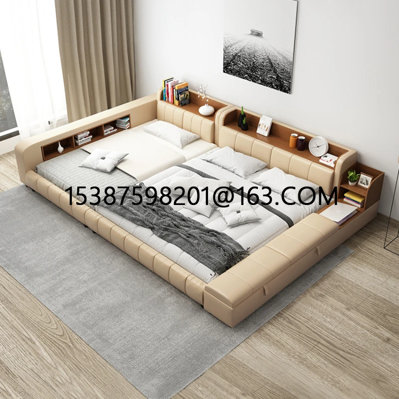 

Parent child two child family three child tatami leather double master, king bed, splicing bed