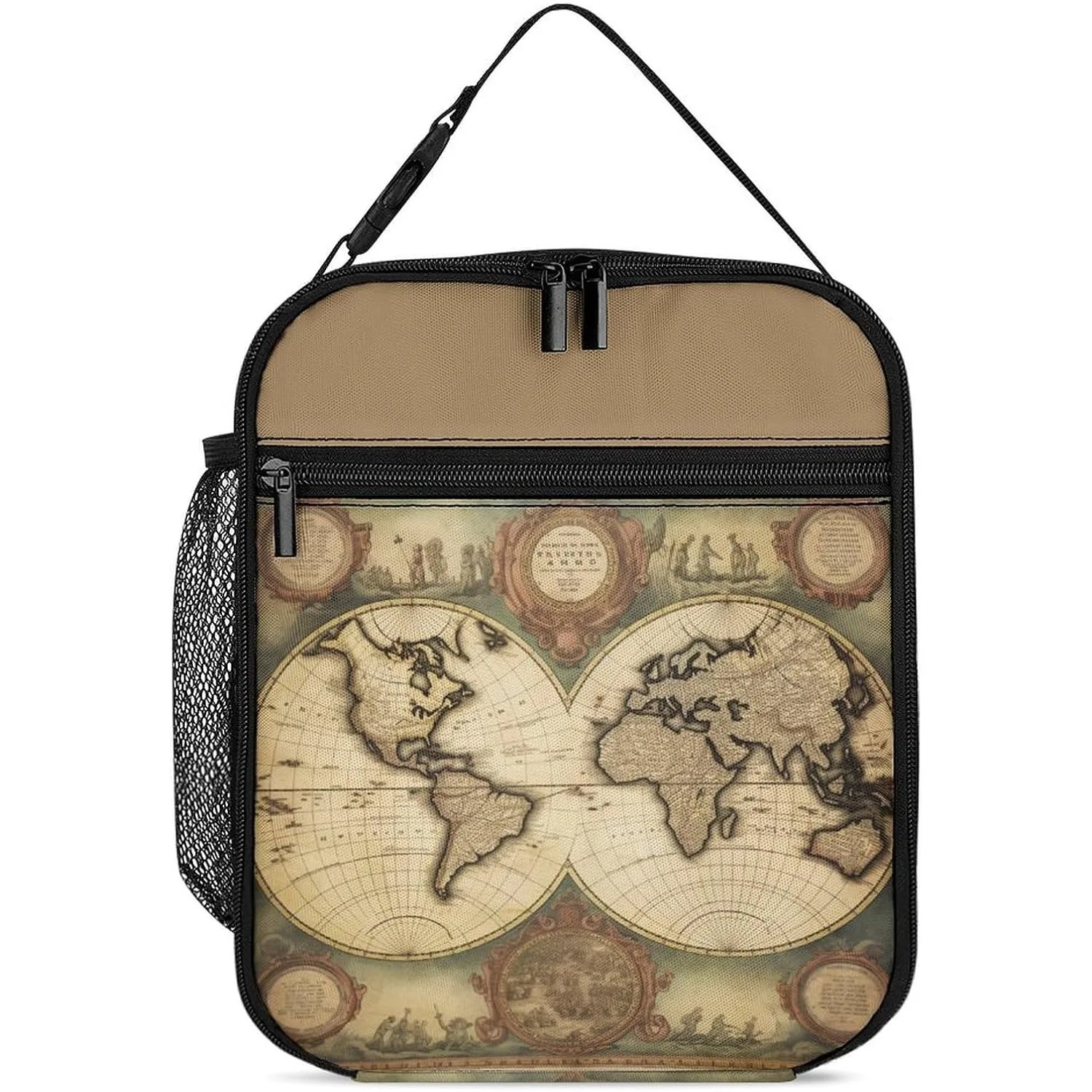 

Изолированный ланч-бокс, большая винтажная карта старого мира, сумка для обеда с принтом, многоразовая сумка для обеда