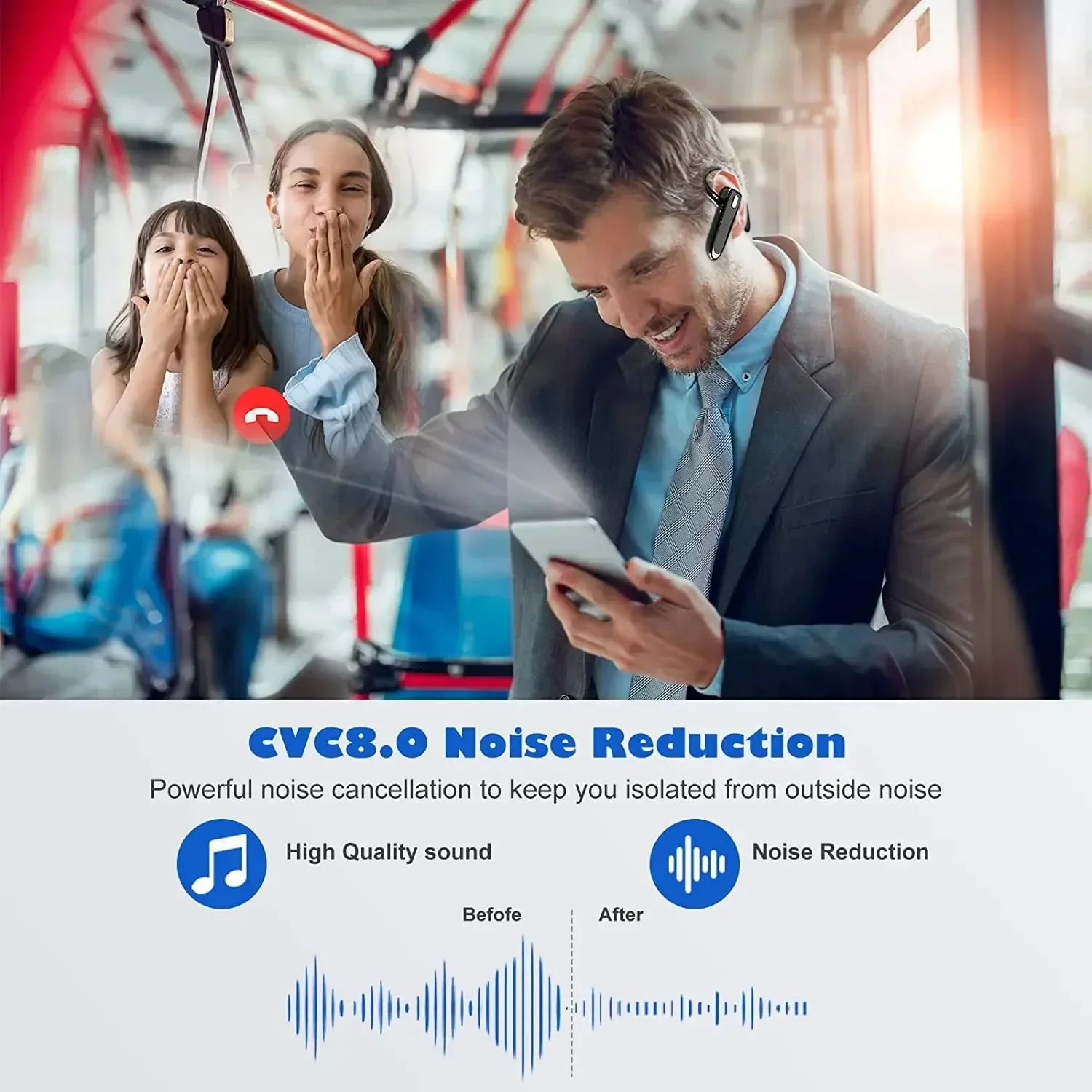 Earphone Headphone Nirkabel Bluetooth dengan Mikrofon ENC Headset Bicara Bebas Genggam Peredam Kebisingan Bisnis Auriculares Mengemudi