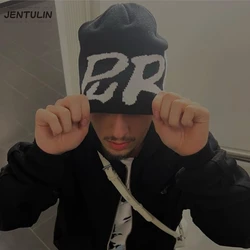 Y2k Women Caps Knitted Black Beanies Purpill Letter Hat Men Y2k Streetwear Winter Fashion Kpop Vintage Goth Warm Hip Hop Unisex