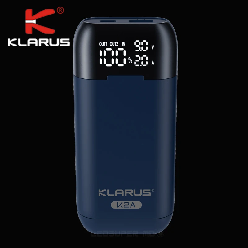 3-In-1 KLARUS K2A Power Bank & Battery Holder & Dual-Batteries Intelligent Charger with Digital Display