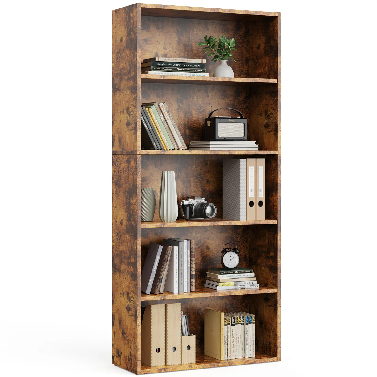 

Industrial 5 Shelf Bookcase - Large 53 Inch Tall Floor Standing Open Bookshelf for Home Office, Living Room, and Bedroom Storage