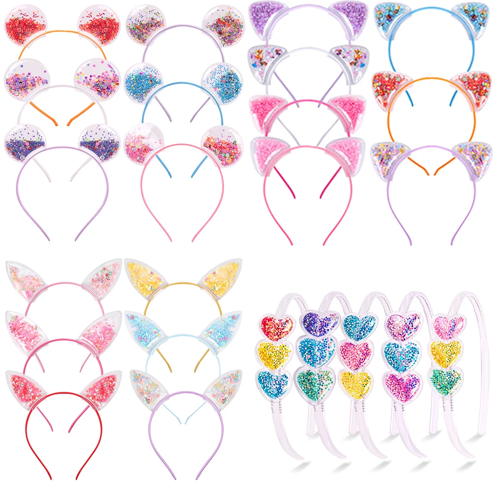 

Combination Set Transparent Cat Ears Hair Bands Quicksand Hair Hoop Cute Colorful Sequins Hairband Girls Boys Hair Accessories