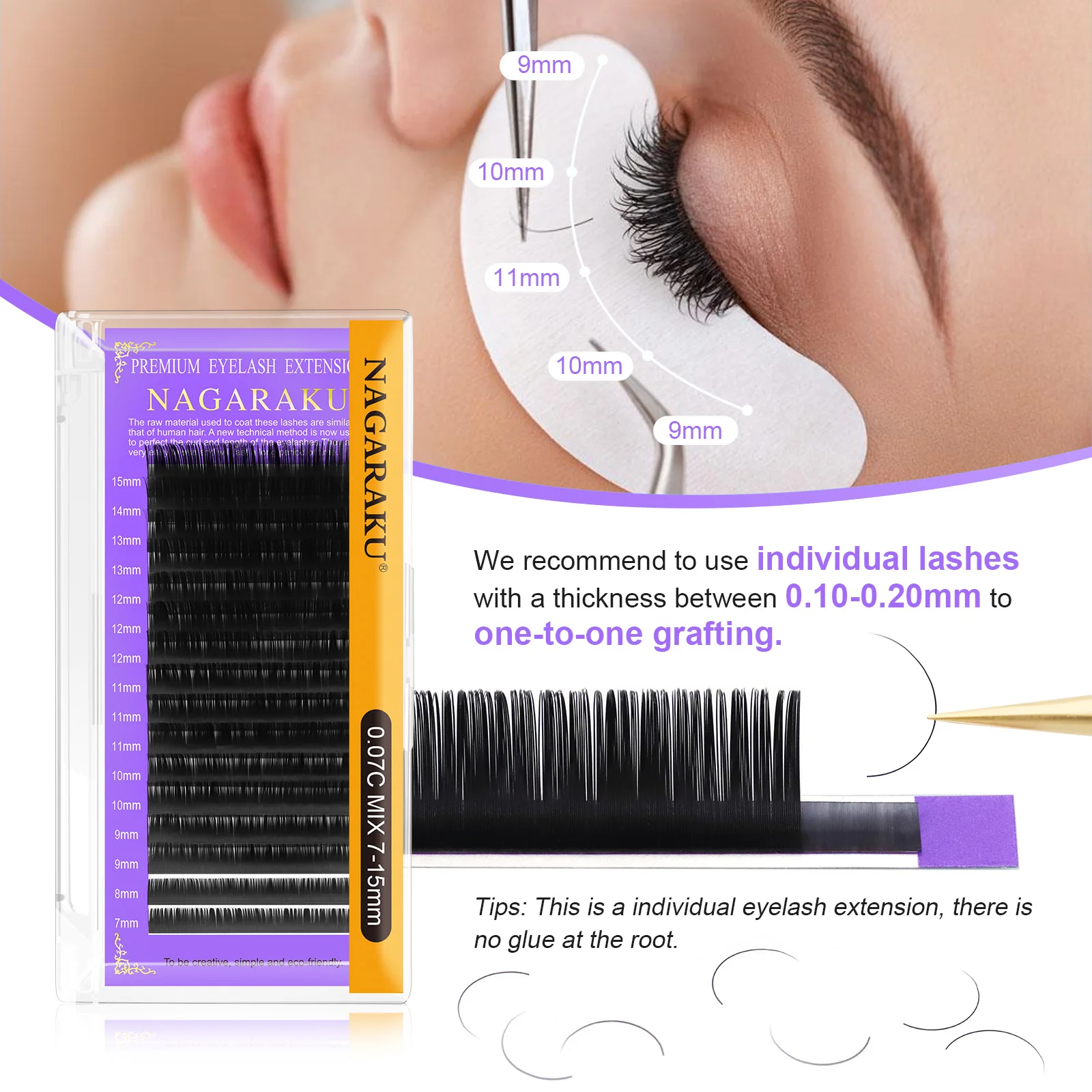 NAGARAKU Individual Lashes Premium Classic Eyelash Extension Black Matte Natural Soft