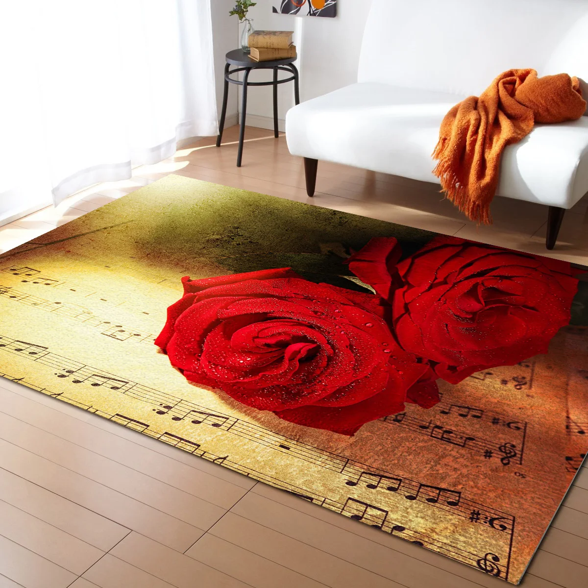 Roses Yuepu Music Flowers Red Romance Art Carpet Area Rug Kids Room Living Room Bedroom Home Play Decoration Large Floor Mat