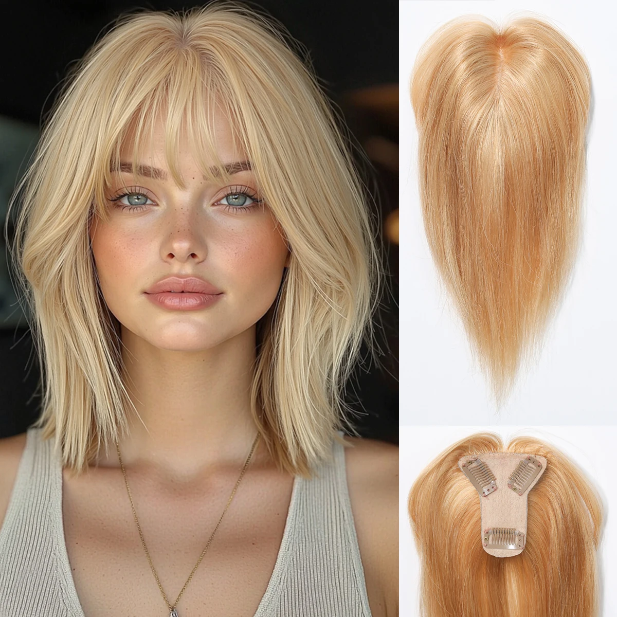 

Светло-русые накладки для волос из натуральных волос Реми на шелковой основе, 10 дюймов, с челкой, на 3 клипсе, женские накладные пряди для ежедневного использования