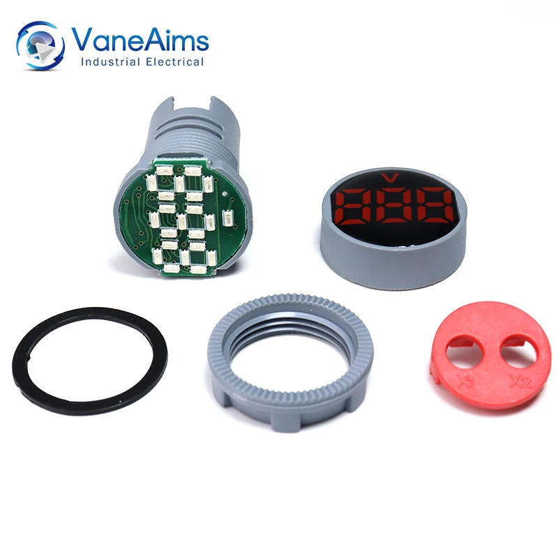 Mini lámpara Digital LED para voltímetro de CA, medidor de voltaje de AC30-500V redondo de 22mm, indicador de Monitor de voltios, pantalla de luz