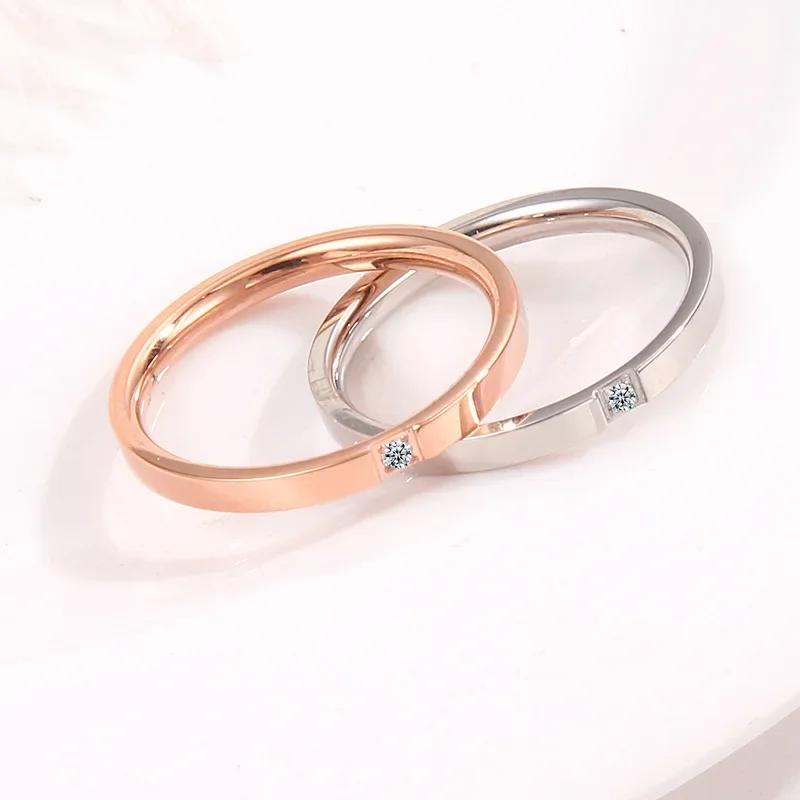 JHSL 2mm Thin Small Mini Stainless Steel Women Rings Rose Gold Color Fashion Jewelry US size 3 4 5 6 7 8 9 10