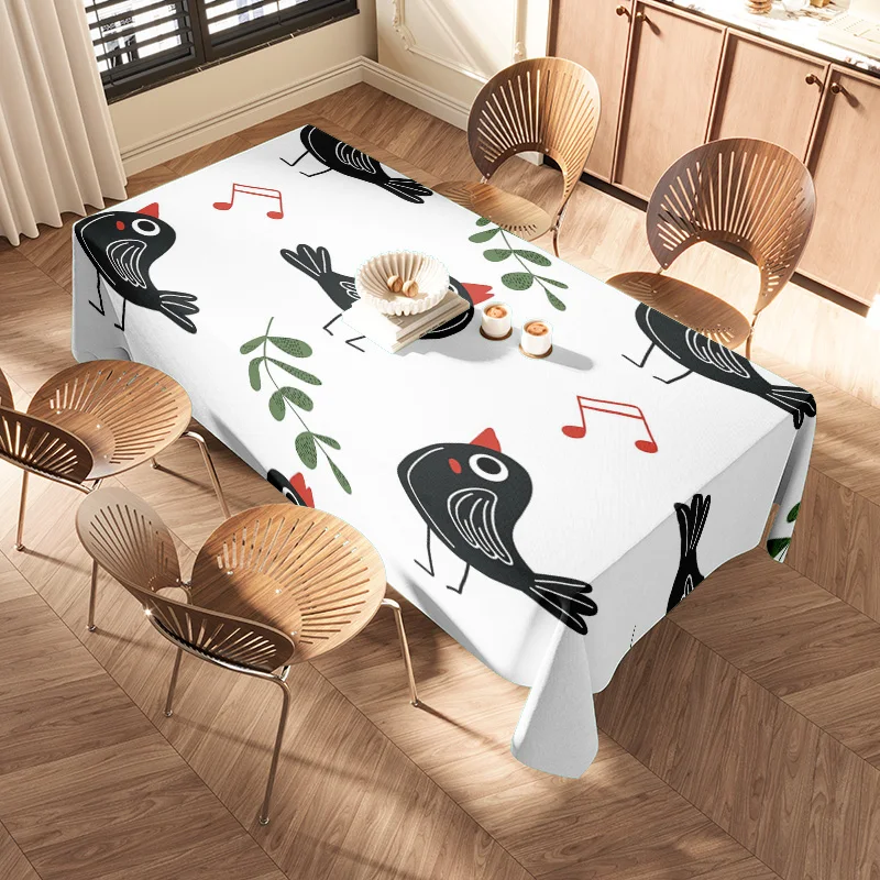 Modern Tablecloth with Birds Pattern White Table Linens for Home Dining Decoration Flower Printing Design on Placemat Set 4 Piec
