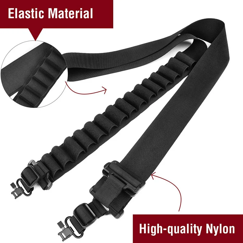 

Shotgun Sling with Shell Holder 15 Rounds 12 Gauge Adjustable Two Point Sling Removable Swivels Outdoor Sports Nylon Fabric