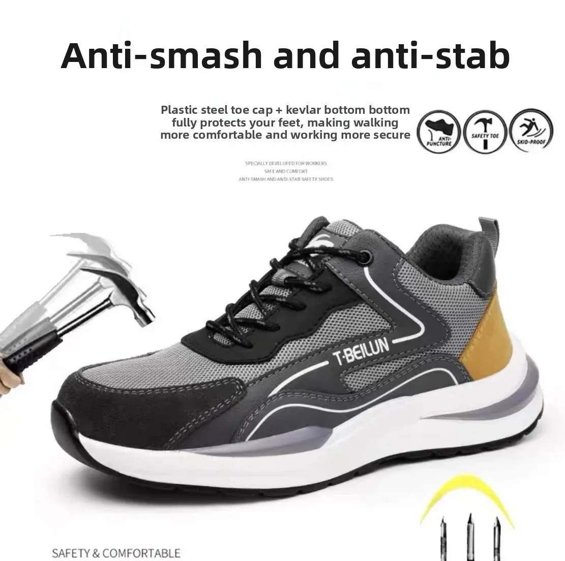 作業用安全靴男性用安全ブーツスチールトゥキャップシューズ耐パンク性アンチスマッシング安全靴建設防水